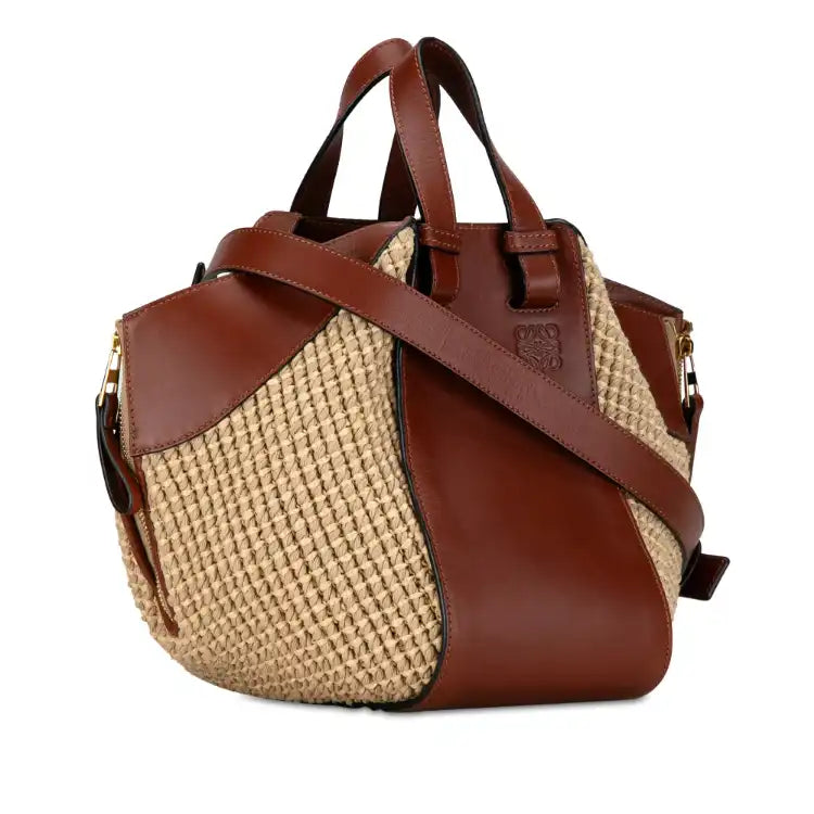 LOEWE Small Leather and Raffia Hammock Bag