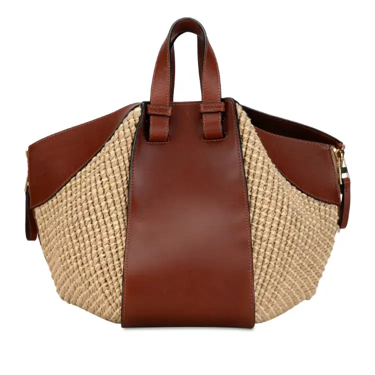LOEWE Small Leather and Raffia Hammock Bag