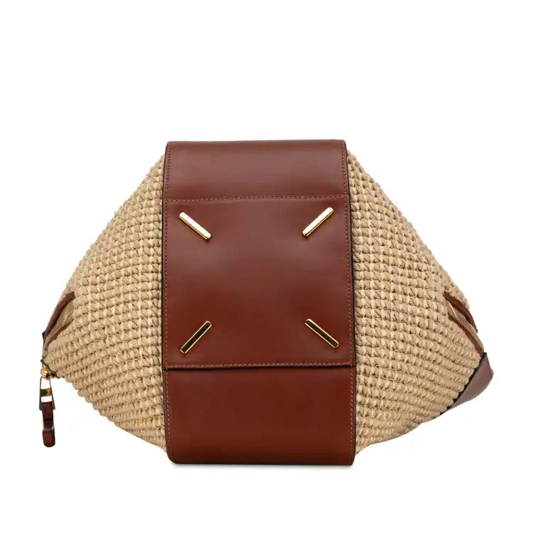 LOEWE Small Leather and Raffia Hammock Bag