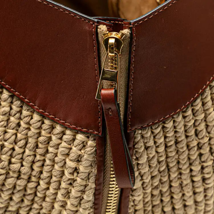 LOEWE Small Leather and Raffia Hammock Bag