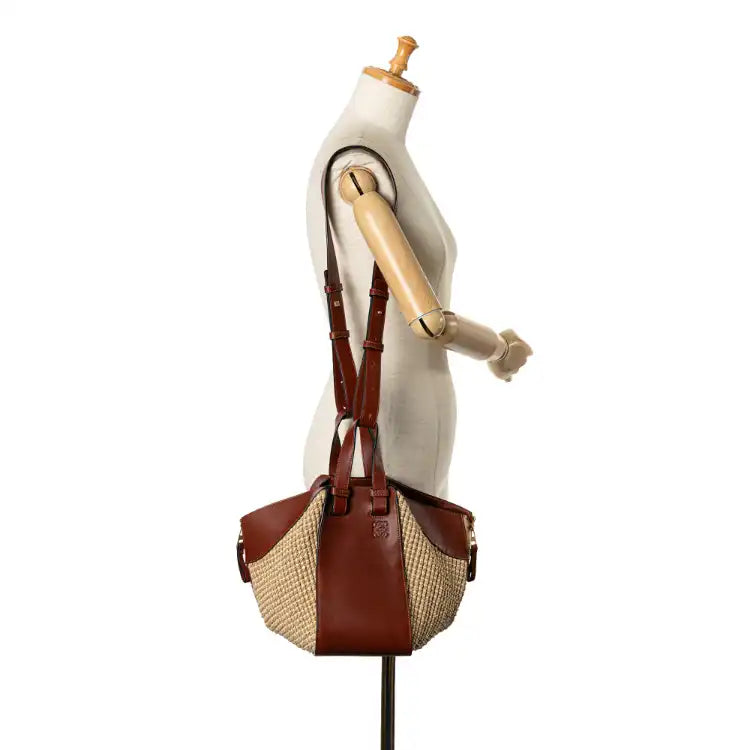 LOEWE Small Leather and Raffia Hammock Bag