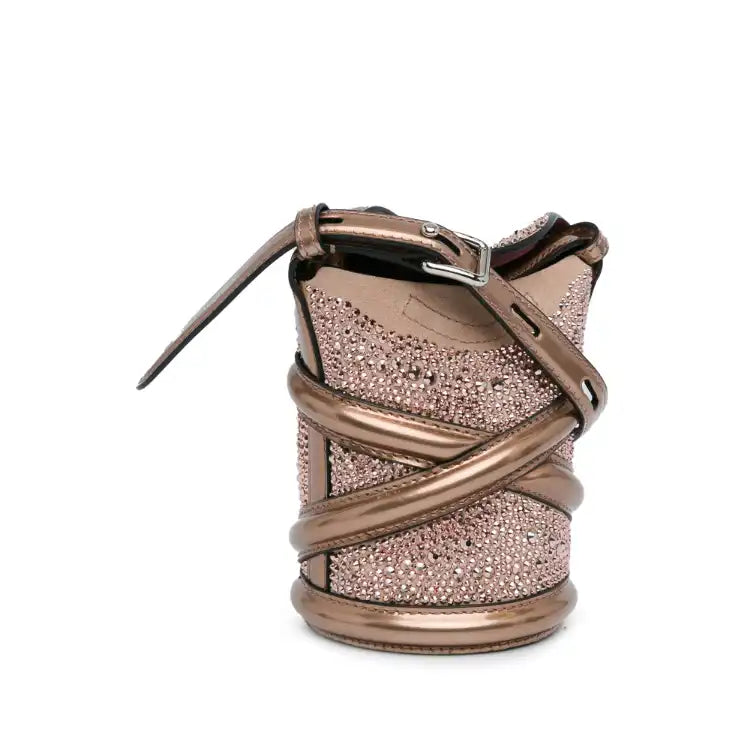 Alexander McQueen Calfskin Crystal Embellished The Curve Bucket Bag