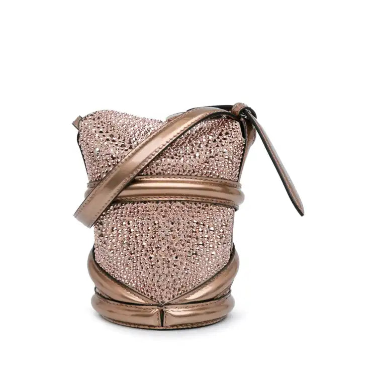 Alexander McQueen Calfskin Crystal Embellished The Curve Bucket Bag