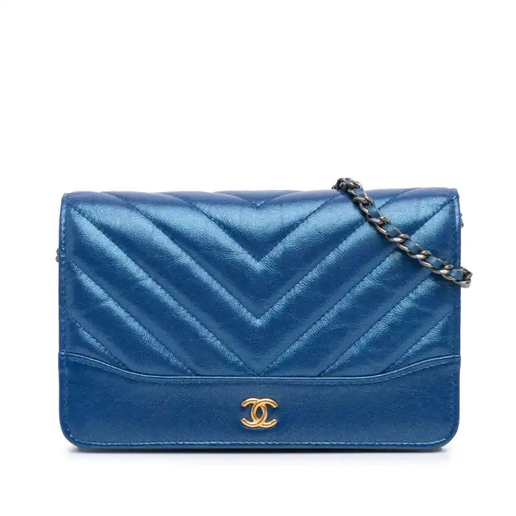 Chanel Chevron Aged Metallic Calfskin Gabrielle Wallet On Chain