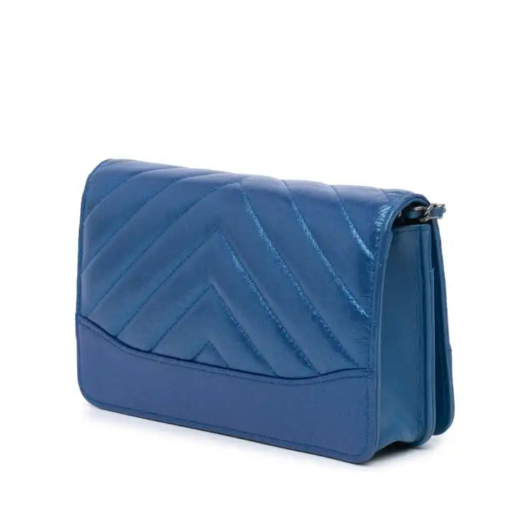 Chanel Chevron Aged Metallic Calfskin Gabrielle Wallet On Chain