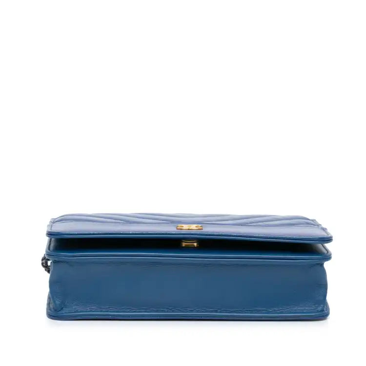 Chanel Chevron Aged Metallic Calfskin Gabrielle Wallet On Chain