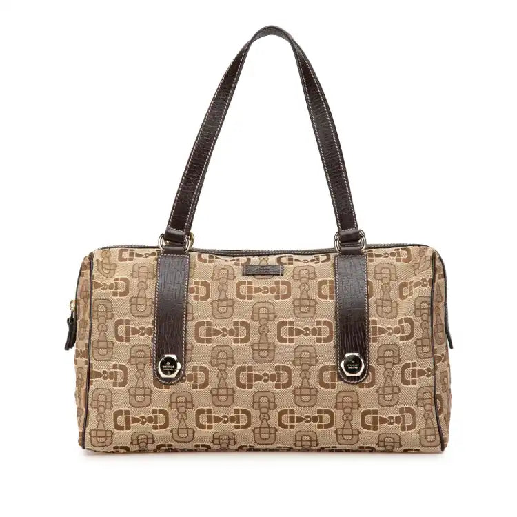 Gucci Canvas Horsebit Charmy Boston Bag