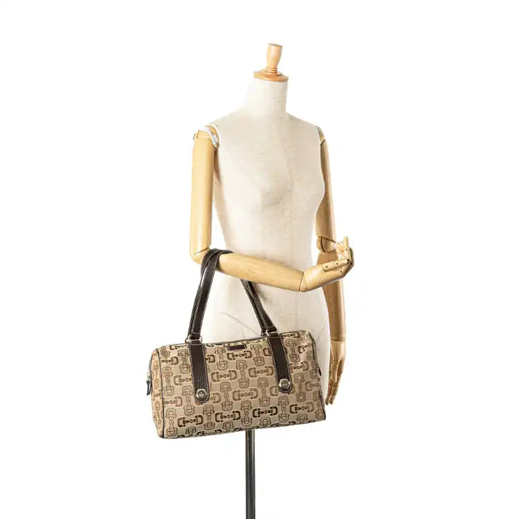 Gucci Canvas Horsebit Charmy Boston Bag