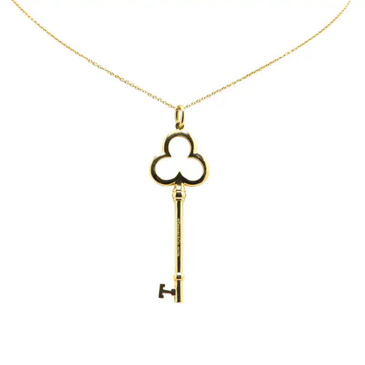 Tiffany 18K Yellow Gold Trefoil Open Key Pendant Necklace