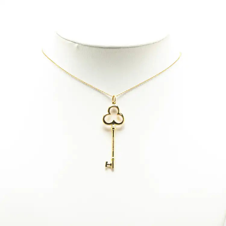Tiffany 18K Yellow Gold Trefoil Open Key Pendant Necklace