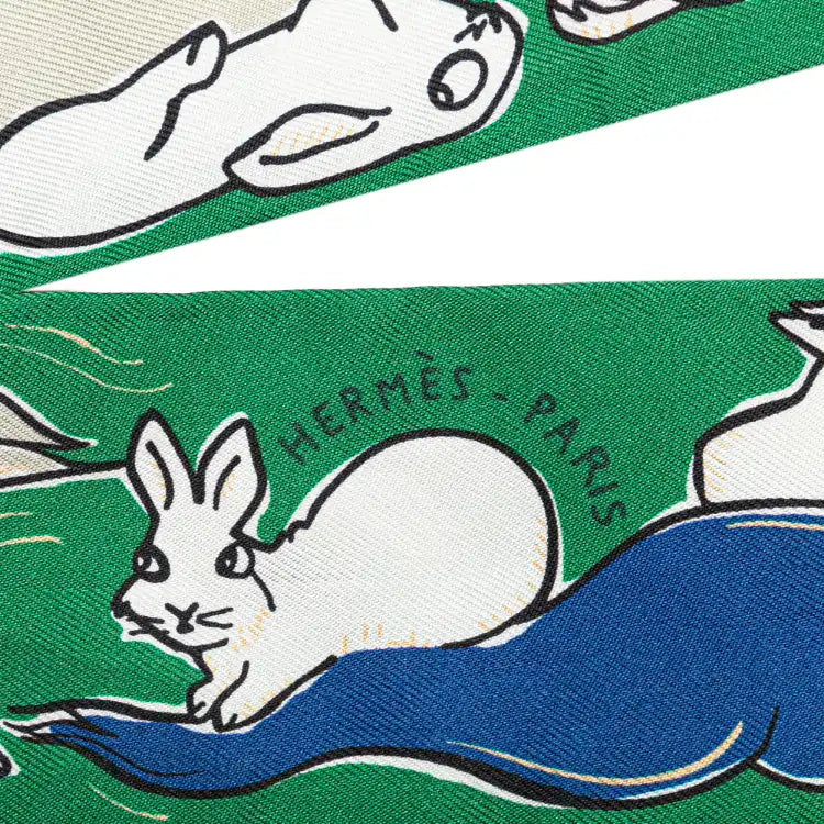 Hermès Mille et Un Lapins Silk Twilly Scarf