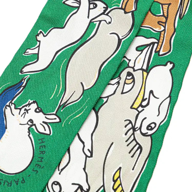 Hermès Mille et Un Lapins Silk Twilly Scarf