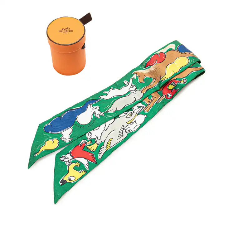 Hermès Mille et Un Lapins Silk Twilly Scarf