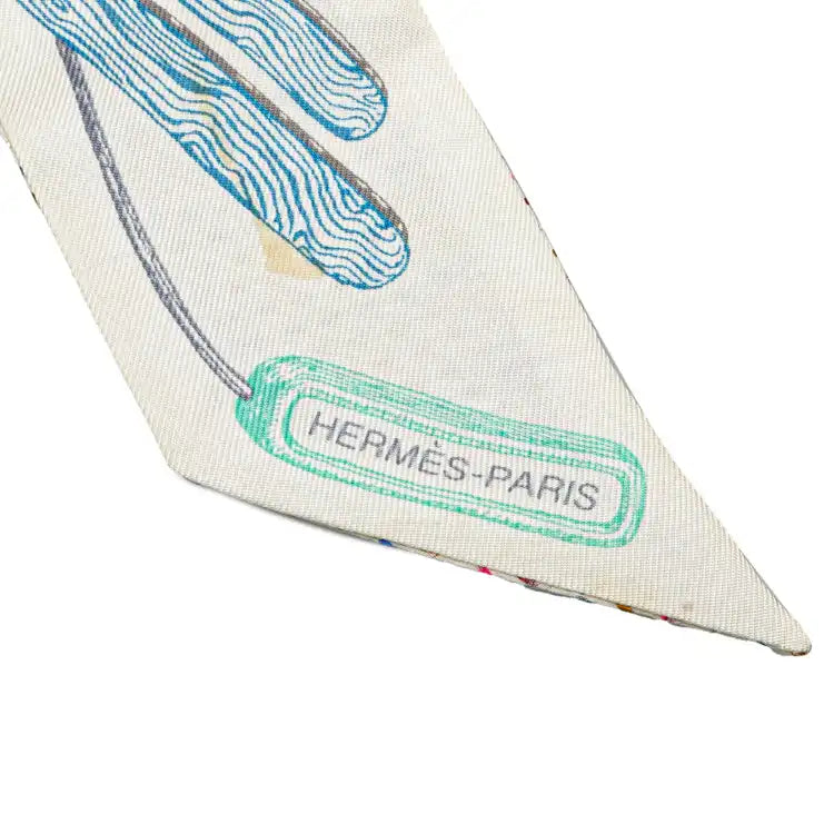 Hermès Chevaloscope Neon Embroidered Silk Twilly Scarf