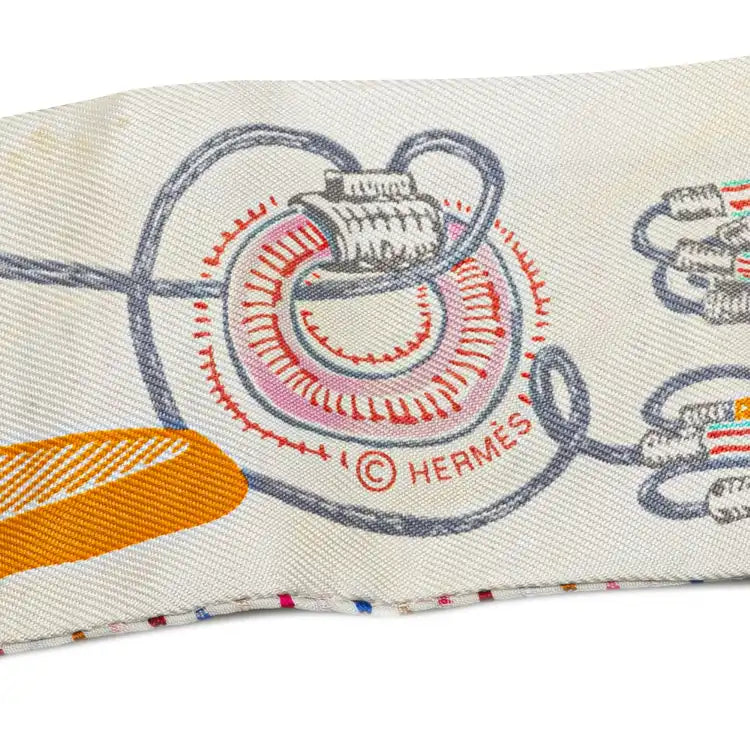 Hermès Chevaloscope Neon Embroidered Silk Twilly Scarf