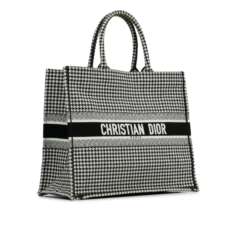 Dior Large Canvas Houndstooth Embroidered Book Tote