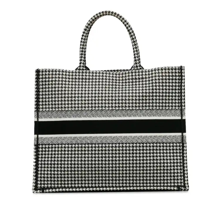 Dior Large Canvas Houndstooth Embroidered Book Tote