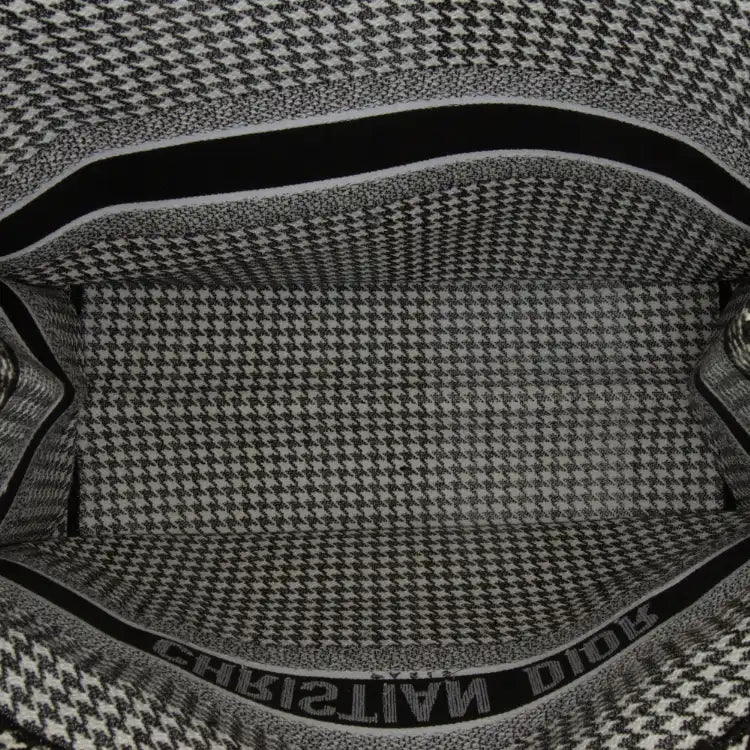 Dior Large Canvas Houndstooth Embroidered Book Tote