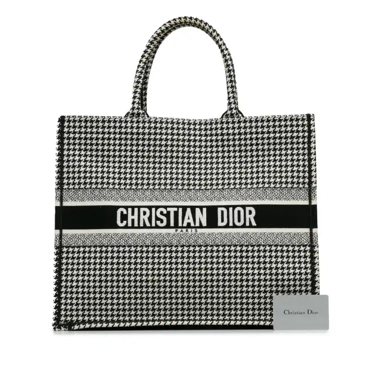 Dior Large Canvas Houndstooth Embroidered Book Tote