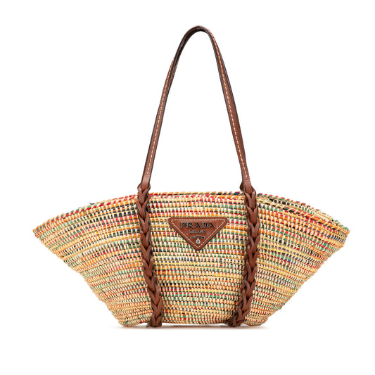 Prada Vitello Trimmed Raffia Paglia Basket Bag