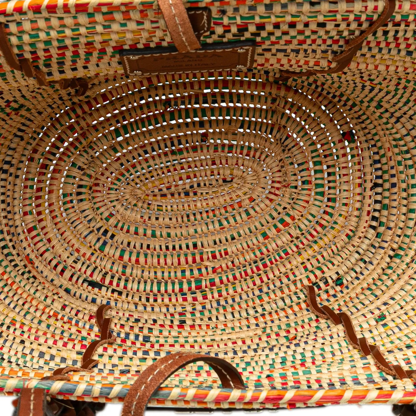 Prada Vitello Trimmed Raffia Paglia Basket Bag