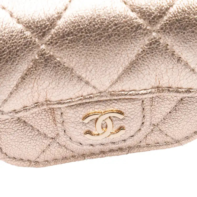 Chanel Metallic Quilted Lambskin Round Clip On Coin Purse Airpods Case