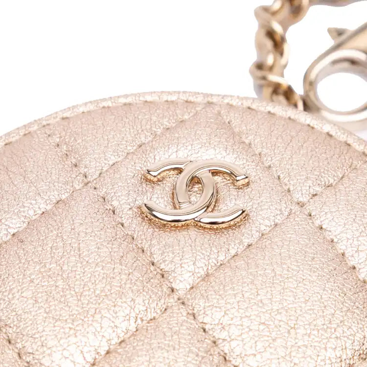 Chanel Metallic Quilted Lambskin Round Clip On Coin Purse Airpods Case