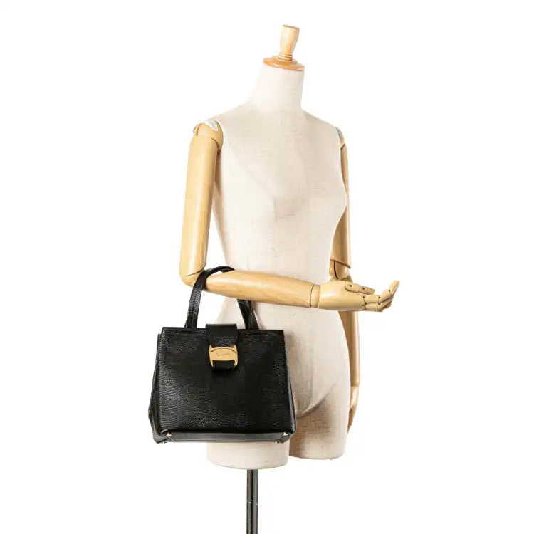 Ferragamo Embossed Lizard Leather Vara Bow Handbag