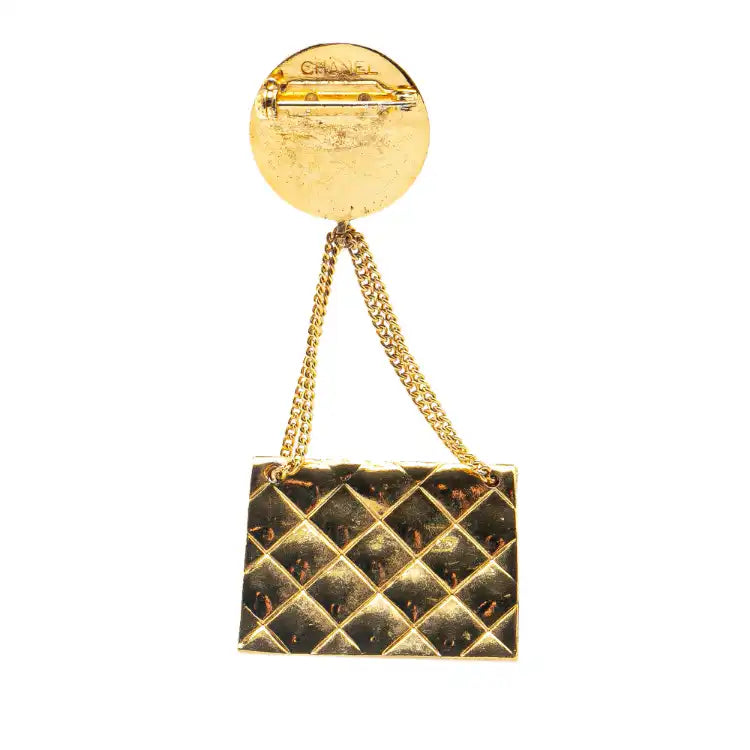 Chanel Gold Plated CC Quilted Flap Bag Brooch