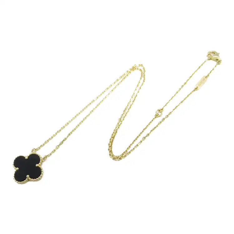 van cleef and arpels 18K Yellow Gold and Onyx Vintage Alhambra Pendant Necklace