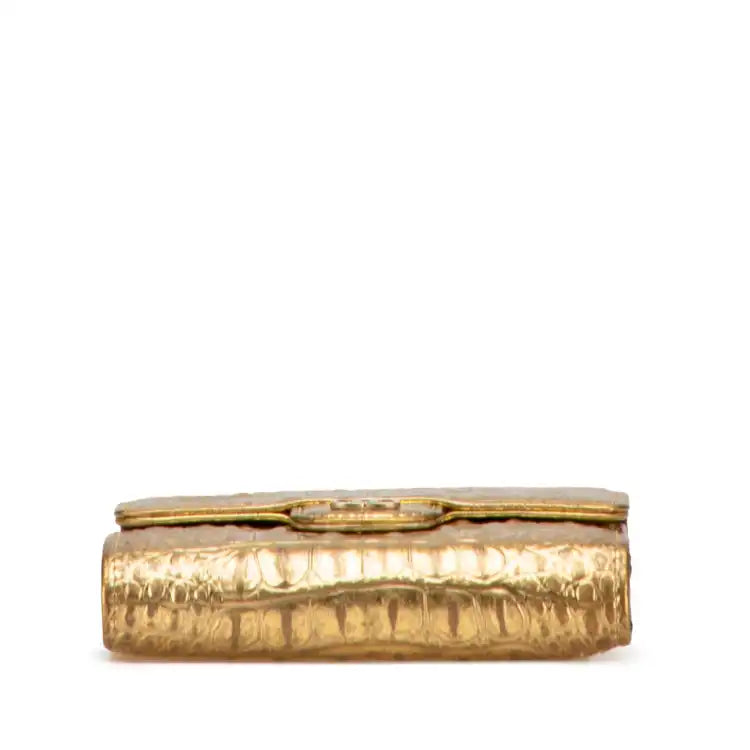 Chanel CC Metallic Calfskin Crocodile Embossed Compact Flap Wallet
