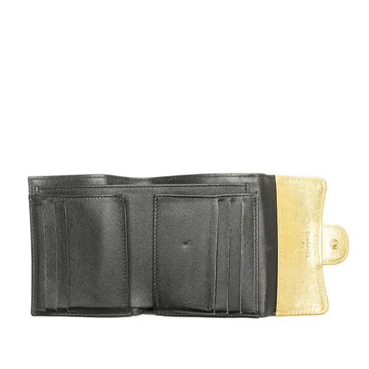 Chanel CC Metallic Calfskin Crocodile Embossed Compact Flap Wallet