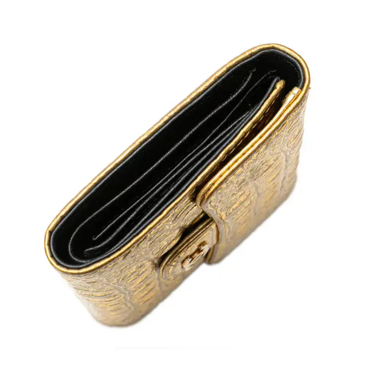 Chanel CC Metallic Calfskin Crocodile Embossed Compact Flap Wallet