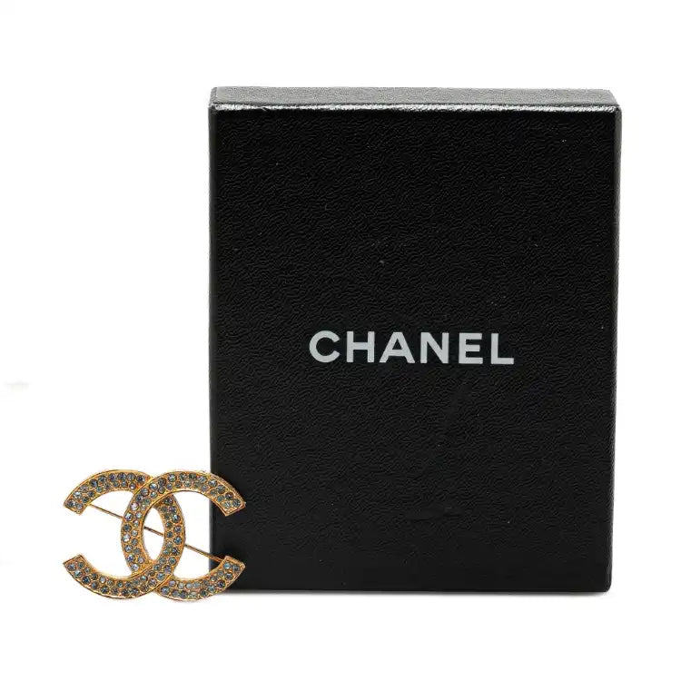 Chanel Gold Plated CC Crystal Brooch