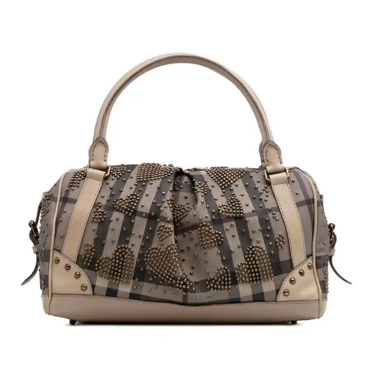 Burberry Smoke Check Coated Canvas Studded Heart Boston Bag