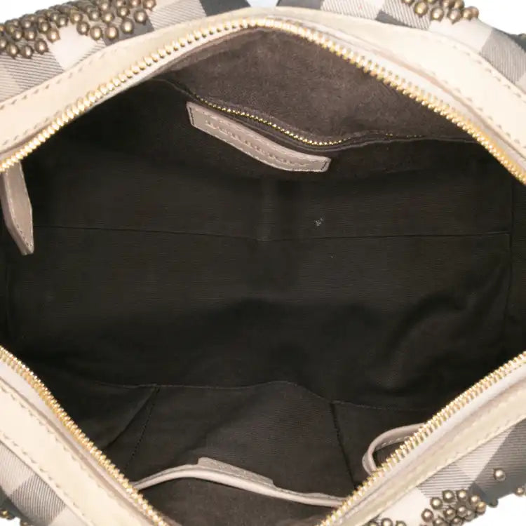 Burberry Smoke Check Coated Canvas Studded Heart Boston Bag