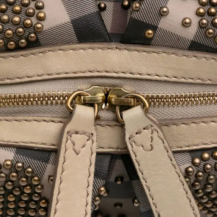 Burberry Smoke Check Coated Canvas Studded Heart Boston Bag