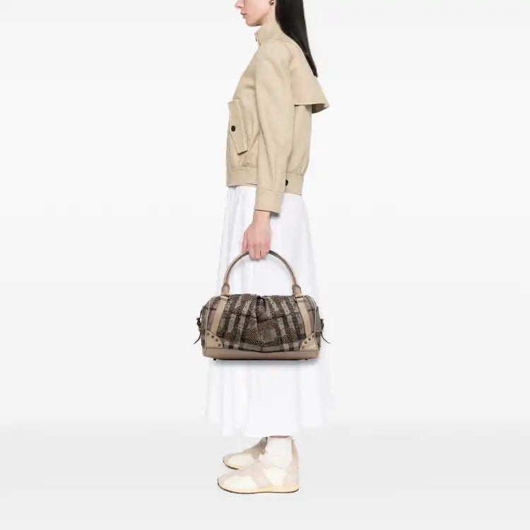 Burberry Smoke Check Coated Canvas Studded Heart Boston Bag