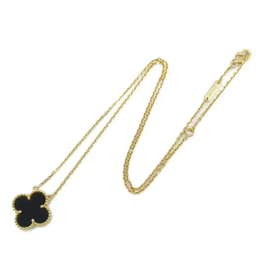 van cleef and arpels 18K Yellow Gold and Onyx Vintage Alhambra Pendant Necklace