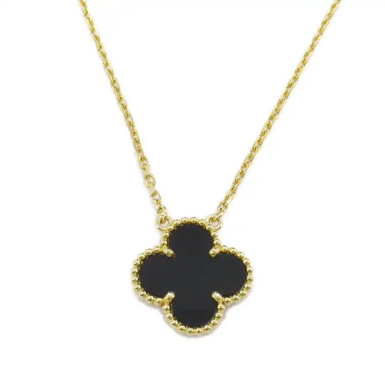 van cleef and arpels 18K Yellow Gold and Onyx Vintage Alhambra Pendant Necklace