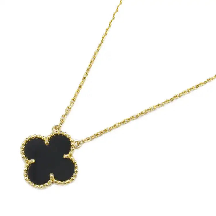van cleef and arpels 18K Yellow Gold and Onyx Vintage Alhambra Pendant Necklace