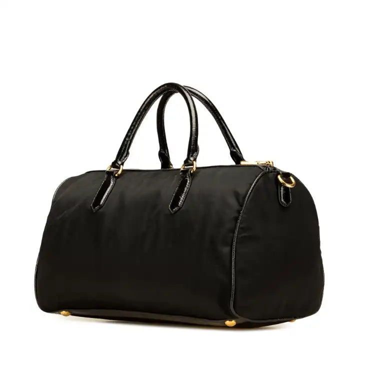 Prada Vernice Trimmed Tessuto Boston Bag