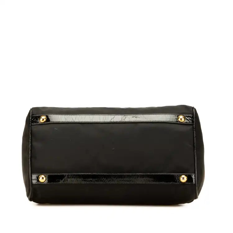 Prada Vernice Trimmed Tessuto Boston Bag