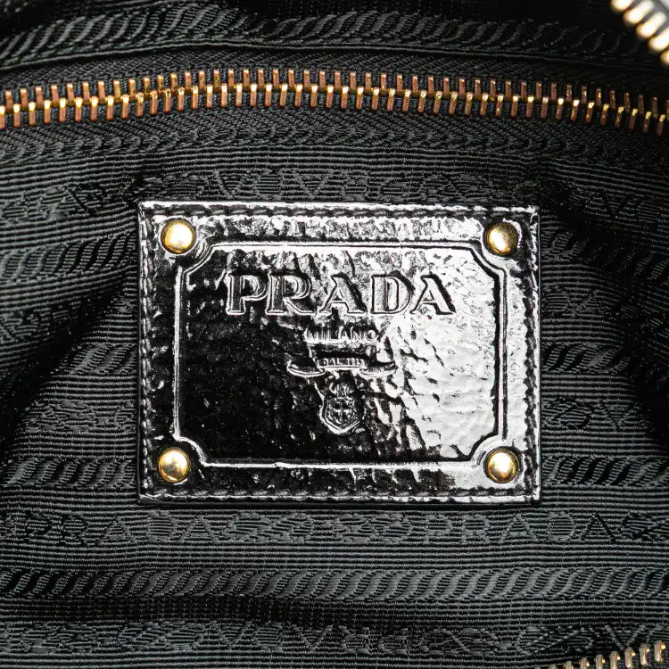 Prada Vernice Trimmed Tessuto Boston Bag