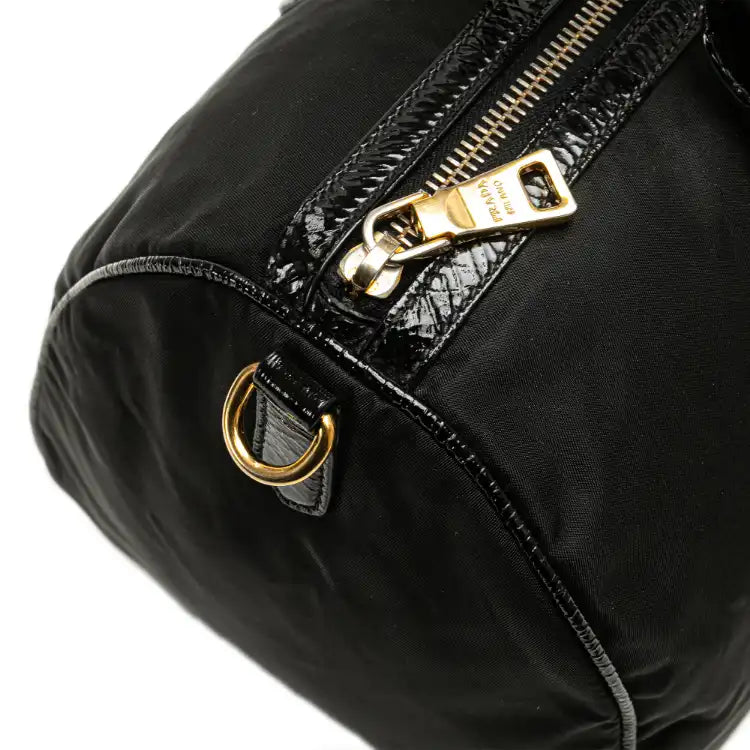 Prada Vernice Trimmed Tessuto Boston Bag