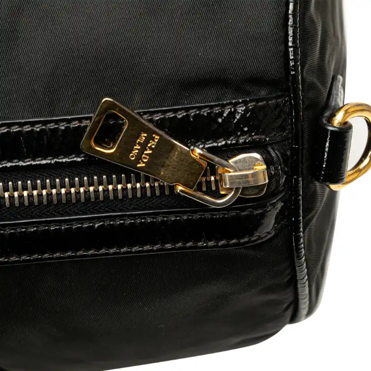 Prada Vernice Trimmed Tessuto Boston Bag