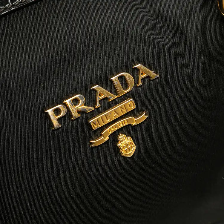 Prada Vernice Trimmed Tessuto Boston Bag