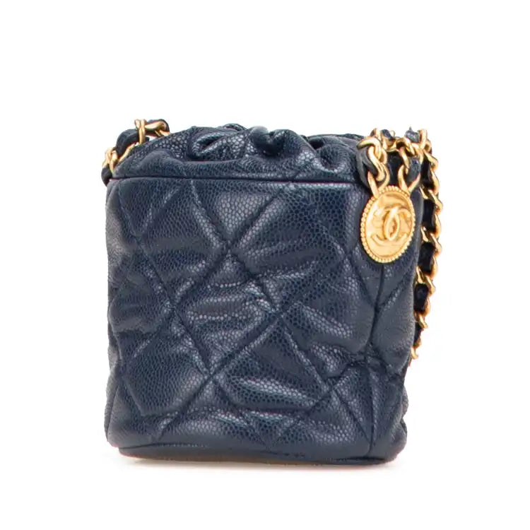 Chanel Mini Quilted Caviar Medallion Charms Drawstring Bucket Bag