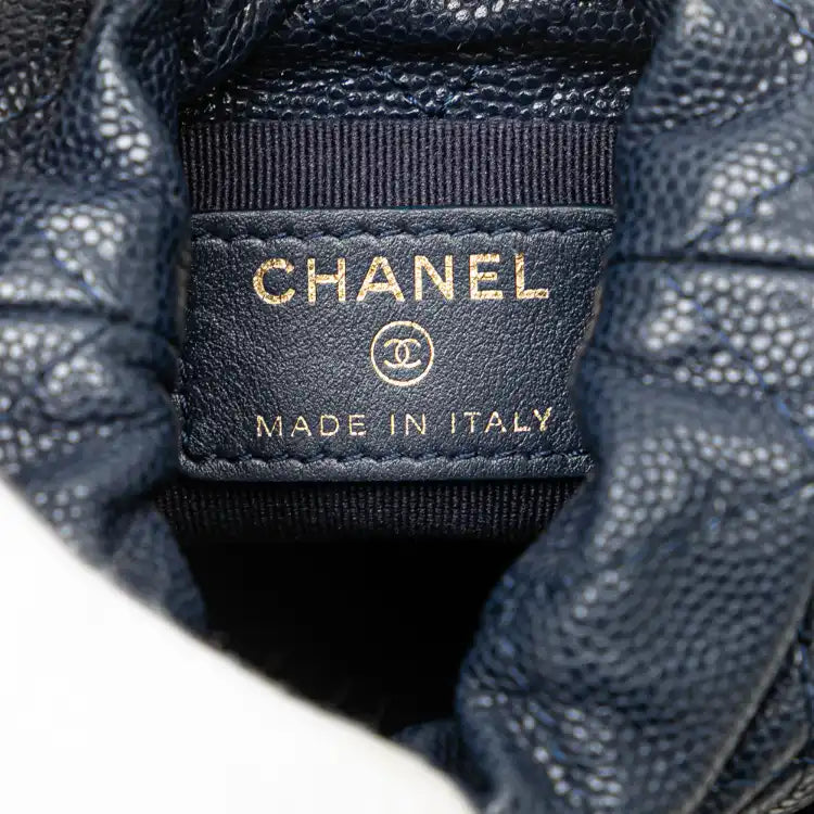 Chanel Mini Quilted Caviar Medallion Charms Drawstring Bucket Bag