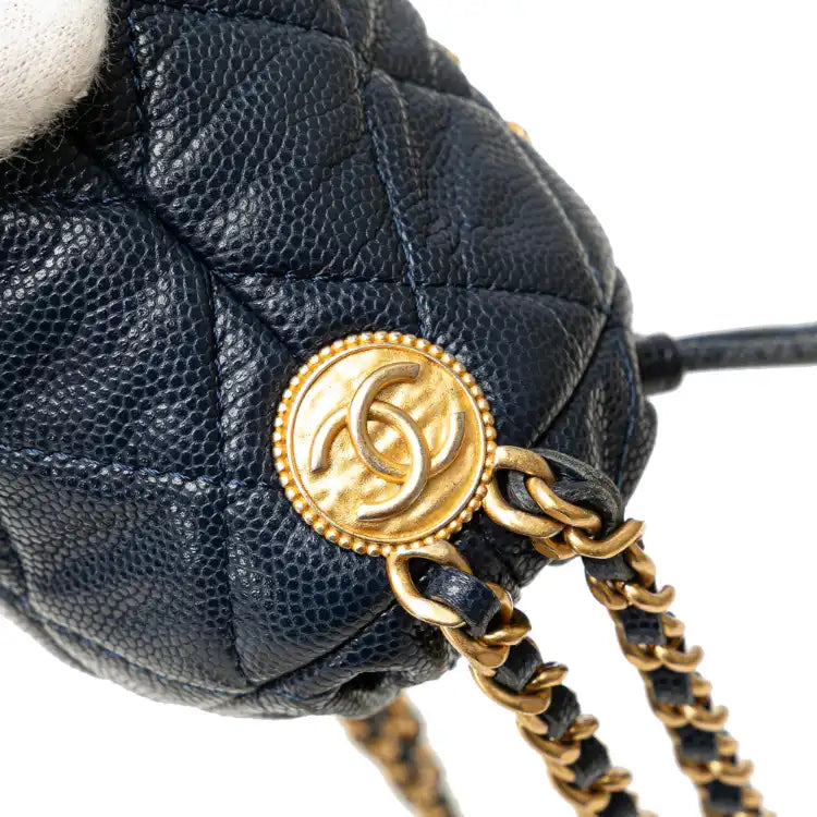 Chanel Mini Quilted Caviar Medallion Charms Drawstring Bucket Bag